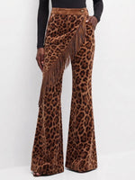 Bold Leopard Print Asymmetrical Fringe Flared Pants