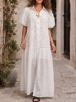 Vintage Art Comfortable Summer Fabrics Embroidered Patchwork Cotton-Linen Blend Dress