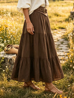 Women's Solid Tiered Ruffled Linen-Blend Maxi Skirt
