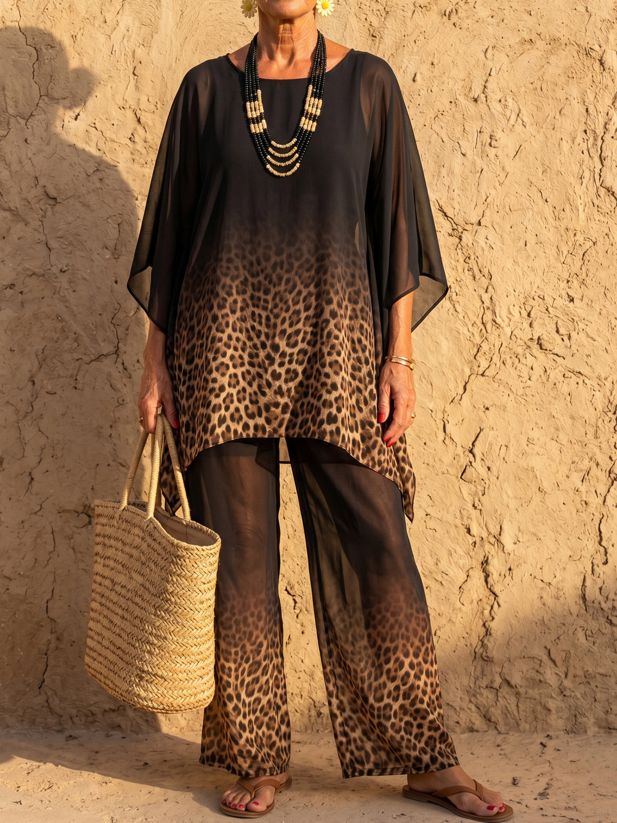 Women's Ombre Leopard Chiffon Two-Piece Set