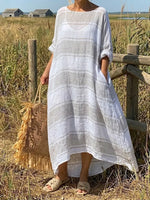 Coastal Breeze Striped Linen Maxi Dress