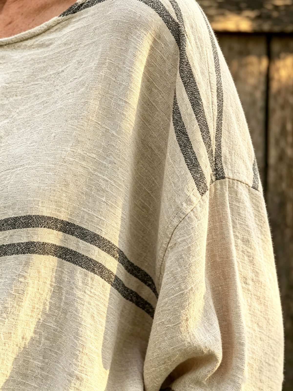 Women’s Striped Linen Boat Neck Blouse, Loose 3/4 Sleeve Casual Oversized Top