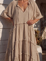 Vintage Art Comfortable Summer Fabrics Cotton Linen Patchwork Lace Dress