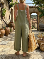 Olive Grove Relaxed Linen Overalls