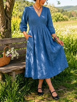 Women’s Casual Cotton V-neck Pocket Maxi Dress