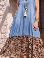Vintage Art Comfortable Summer Fabrics Denim Patchwork Chiffon Dress