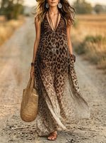 Women's Leopard Ombre V-Neck Maxi Dress