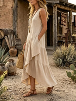 Asymmetrical Ruffle Linen Dress