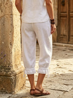 Women's Linen Lace-Hem Capri Pants