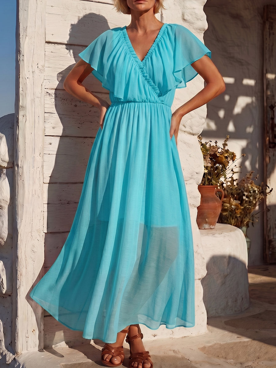 Vintage Art Comfortable Summer Fabrics Patchwork Chiffon Dress