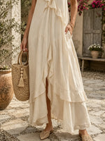 Women Solid Ruffle Tiered Slip Maxi Dress