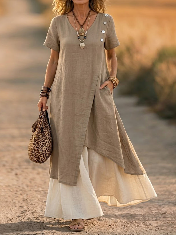 Women's Asymmetrical Button-Detail Tunic Dress