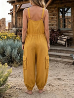 Geometric Print Cargo Pocket Drawstring Jumpsuit
