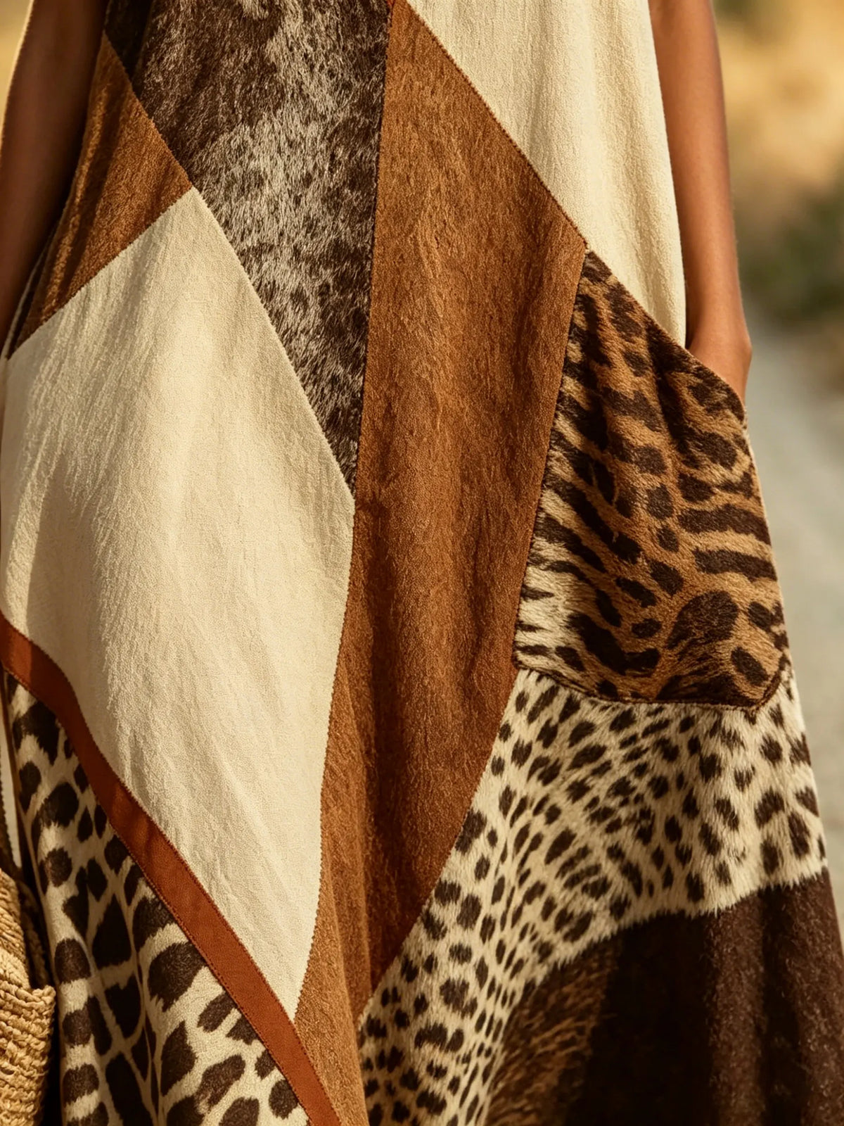Women's Leopard Patchwork Colorblock V-Neck Maxi Dress