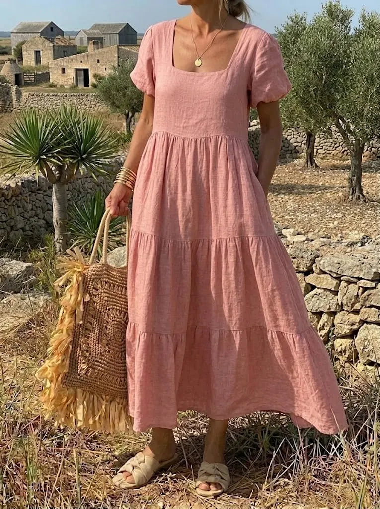 Prairie Rose Square-Neck Tiered Maxi Dress